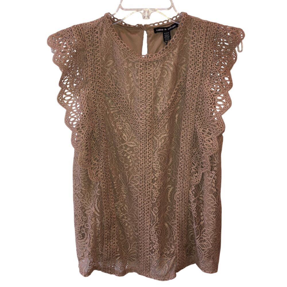 New Cable Gauge Womens Medium Champagne Lace Blouse Boho Top Shirt Size M